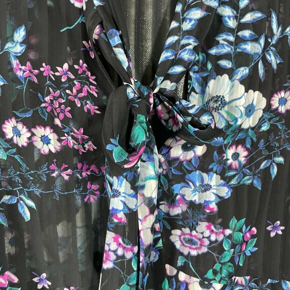 Laundry by Shelli Segal Women's Ruffle Floral Blouse - Size 8 - Sheer Stripe Top - Picture 3 of 7